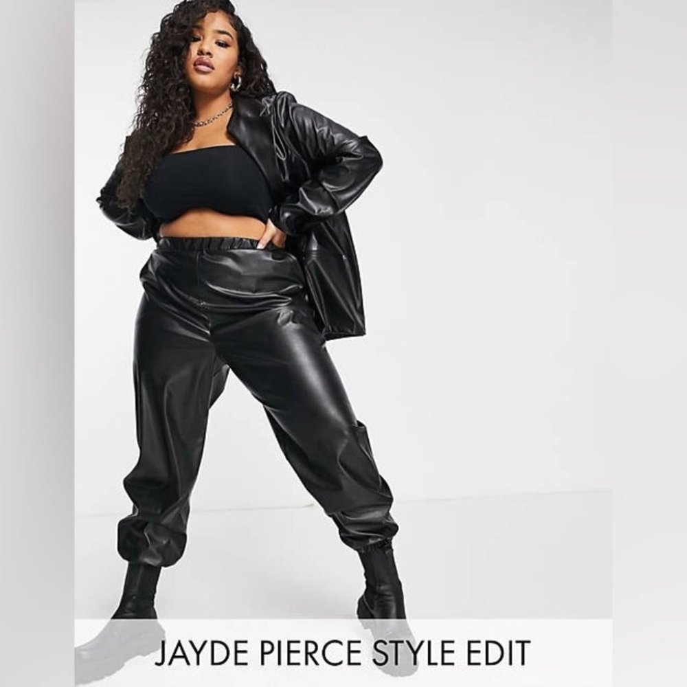 ASOS DESIGN Curve jersey leather-look jogger Size 16 - Picture 1 of 11